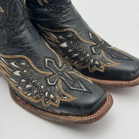 Corral Vintage Mens 10M Cowboy Boots Square Toe Western Embroidered Wings Cross - Picture 8 of 12